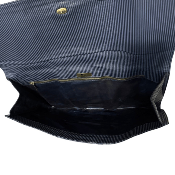 Bagheera Vintage Navy Blue Striped Leather Clutch Snap Closure - Made in Italy - Picture 6 of 12